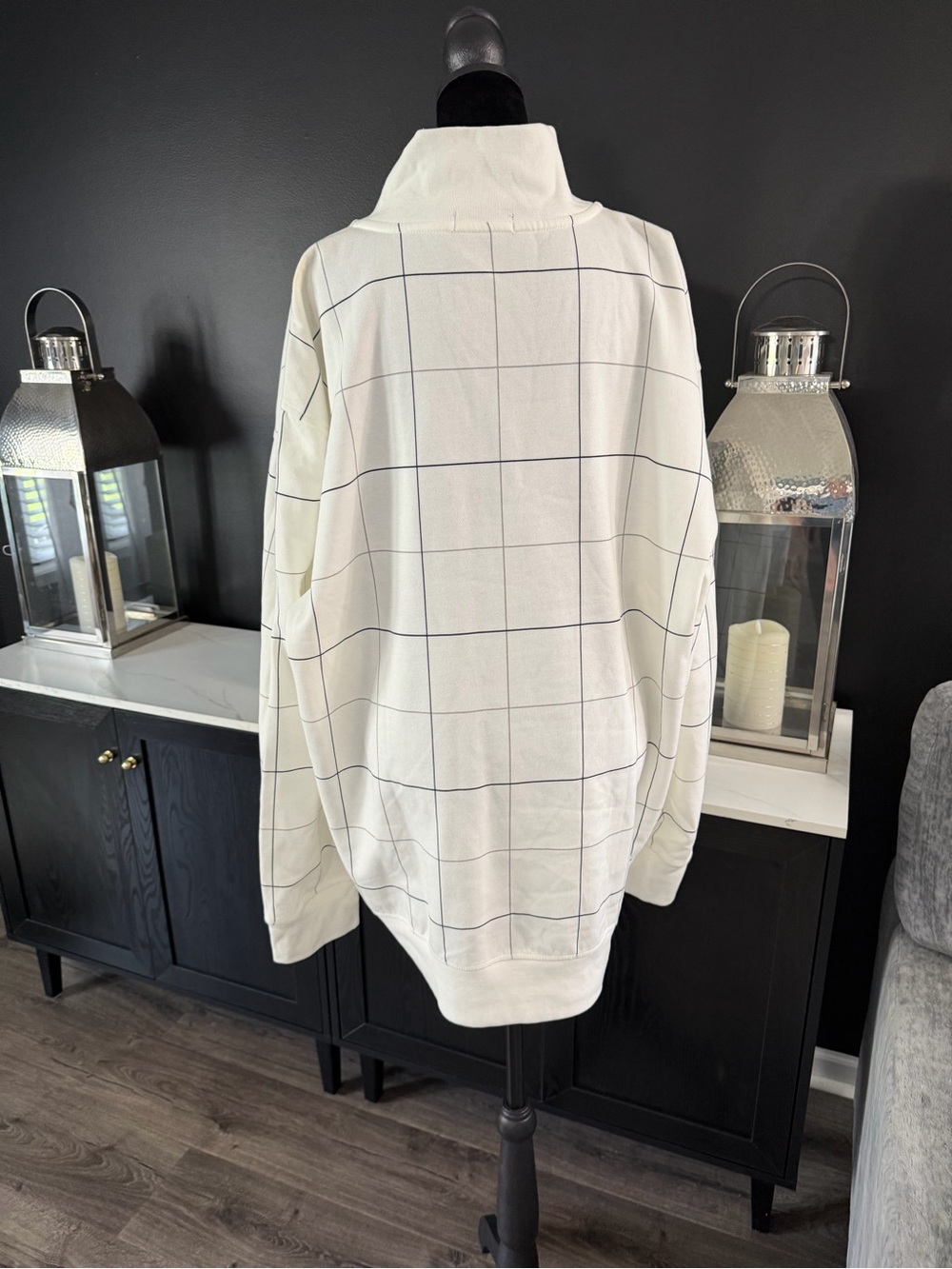 Nautica Quarter Zip Pullover XXL Men’s White Grid Pattern Fleece Sweatshirt NWT - Picture 4 of 5